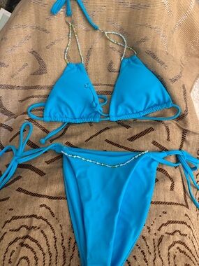 Turquoise Beaded Triangle String Bikini